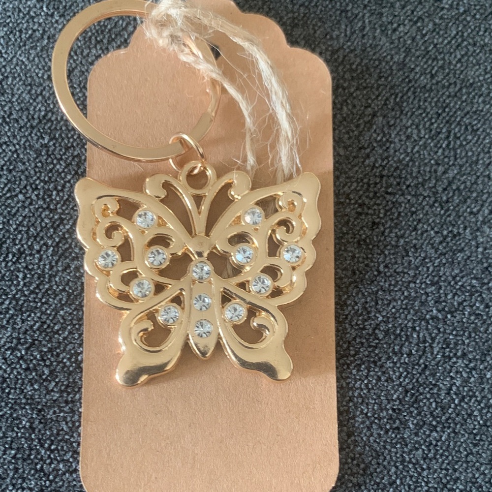 Gold Butterfly Keychain with Rhinestones
